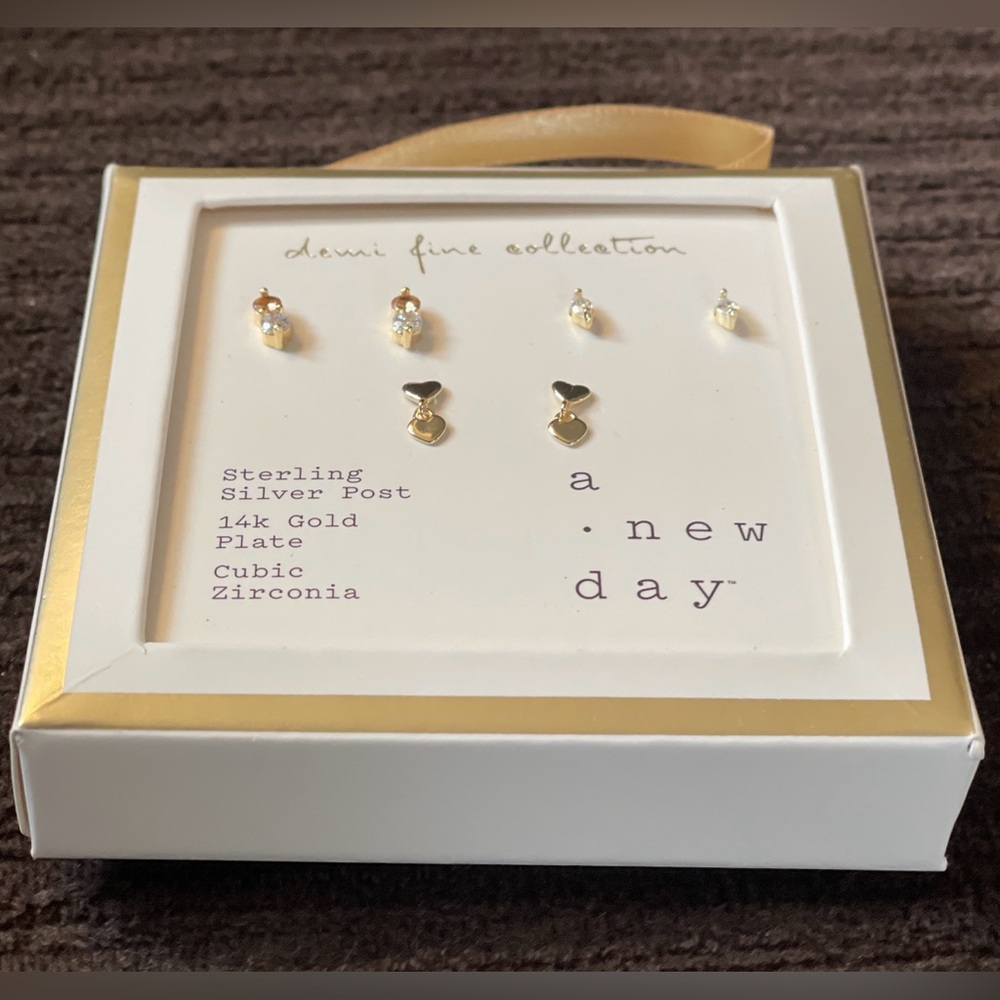 Stud Earrings Set, Sterling Silver & Cubic Zirconia — A New Day - Picture 3 of 15